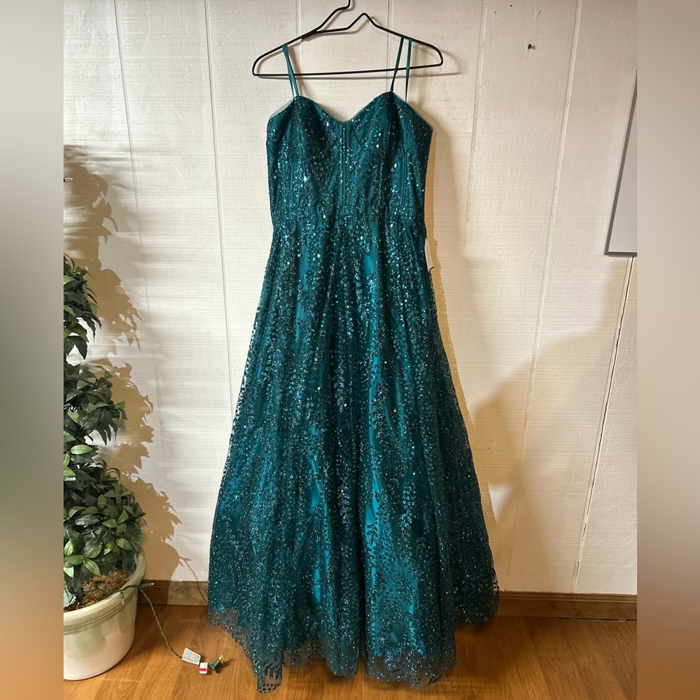 NWT Blondie Nites Hunter Green Corset Bodice Strapless Gown